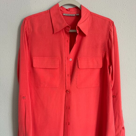 New NEXX York 100% silk Blouse Coral Pink Button Front Long Sleeve - Picture 2 of 8